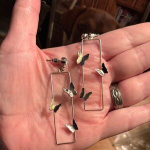 Silver tone Rectangular Butterfly Earrings, NFS